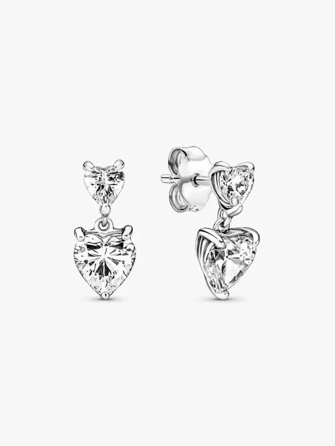 Funkelnde Ohrringe mit doppeltem Herz aus Sterlingsilber Funkelnde Ohrringe mit doppeltem Herz aus Sterlingsilber