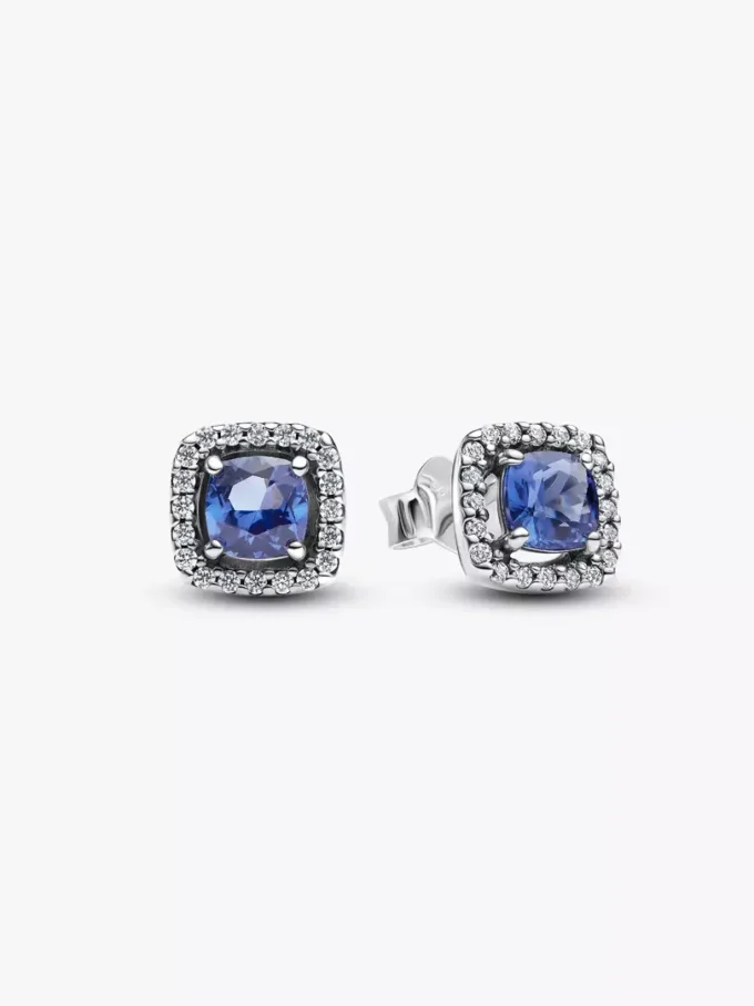 Funkelnde quadratische blaue Halo-Ohrringe aus Sterlingsilber Funkelnde quadratische blaue Halo-Ohrringe aus Sterlingsilber