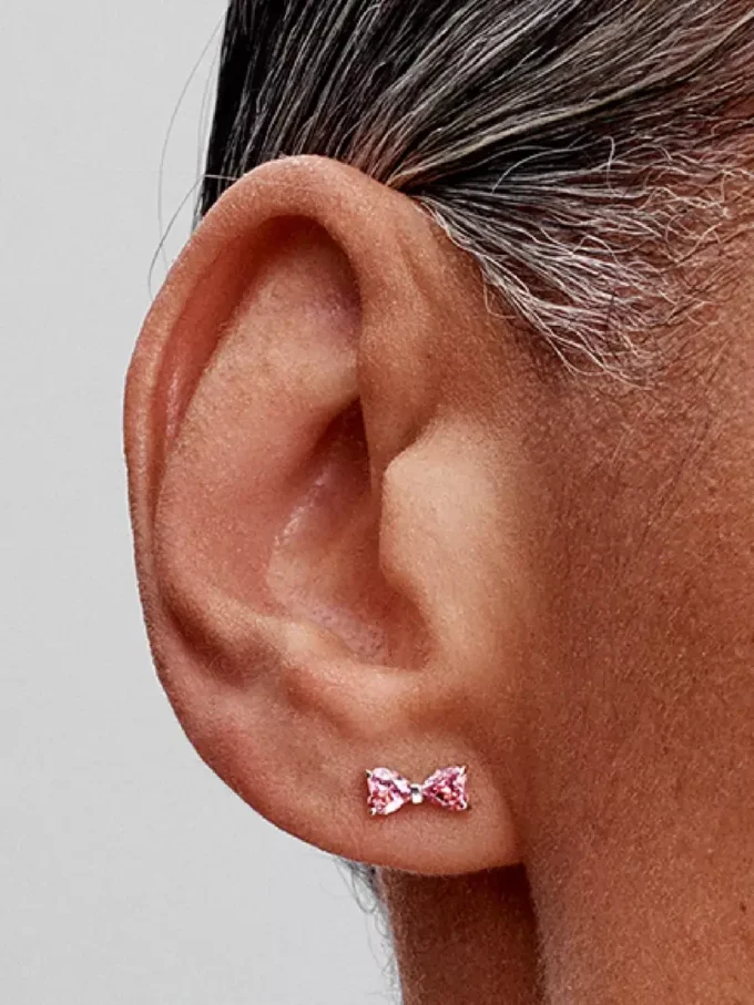 Funkelnde rosa Schleifen-Ohrringe aus Sterlingsilber Funkelnde rosa Schleifen-Ohrringe aus Sterlingsilber