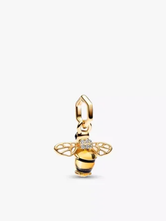 Funkelnder Bienen-Dangle Charm, 14-karätig vergoldet