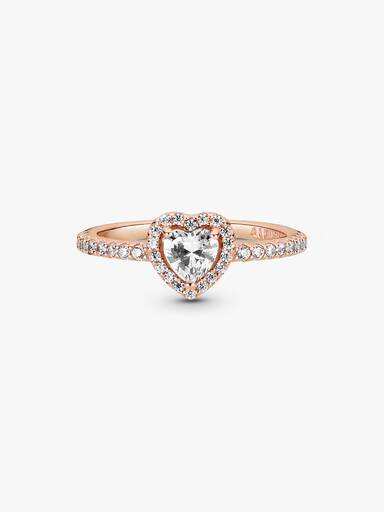 Funkelnder blauer Ring mit erhabenem Herz – 14 Karat Roségold-Beschichtung Funkelnder blauer Ring mit erhabenem Herz – 14 Karat Roségold-Beschichtung