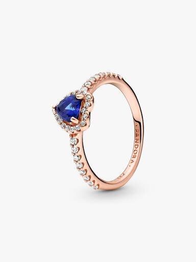 Funkelnder blauer Ring mit erhabenem Herz – 14 Karat Roségold-Beschichtung Funkelnder blauer Ring mit erhabenem Herz – 14 Karat Roségold-Beschichtung