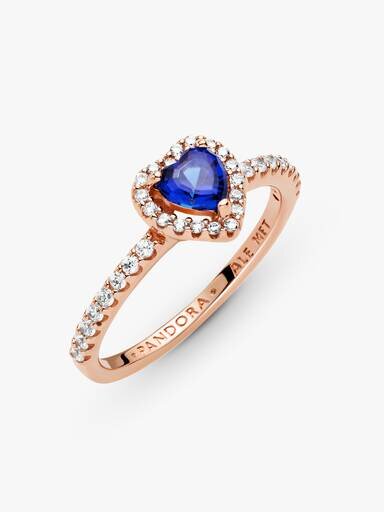 Funkelnder blauer Ring mit erhabenem Herz – 14 Karat Roségold-Beschichtung Funkelnder blauer Ring mit erhabenem Herz – 14 Karat Roségold-Beschichtung