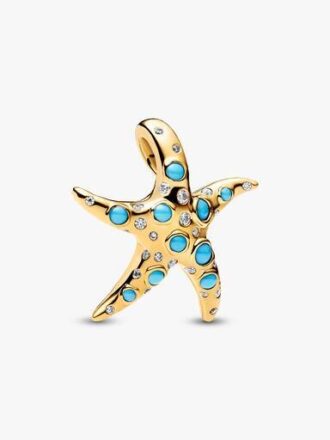 Funkelnder blauer Seestern-Dangle Charm – 14-karätige Vergoldung