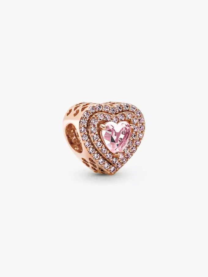 Funkelnder Charm mit abgestuften Herzen, 14 Karat Roségold-Beschichtung Funkelnder Charm mit abgestuften Herzen, 14 Karat Roségold-Beschichtung