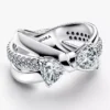 Funkelnder Crossover-Ring mit Schleife aus Sterlingsilber