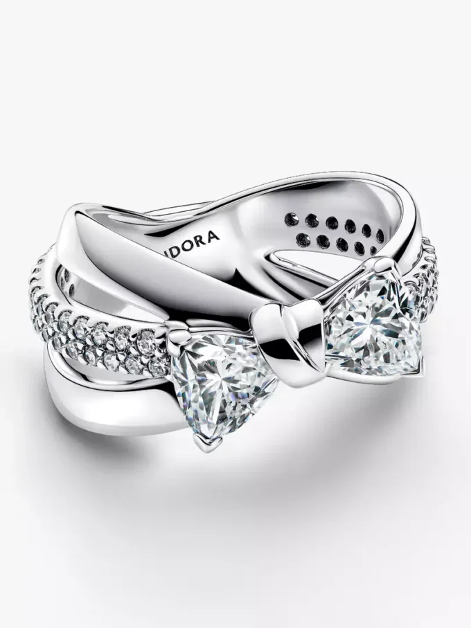 Funkelnder Crossover-Ring mit Schleife aus Sterlingsilber