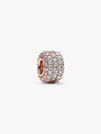 Funkelnder dreireihiger Pavé-Charm, 14 Karat Roségold-Beschichtung