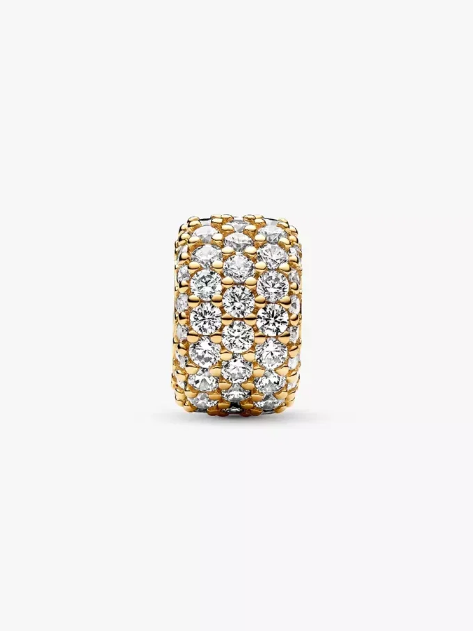Funkelnder dreireihiger Pavé-Charm, 14-karätig vergoldet Funkelnder dreireihiger Pavé-Charm, 14-karätig vergoldet