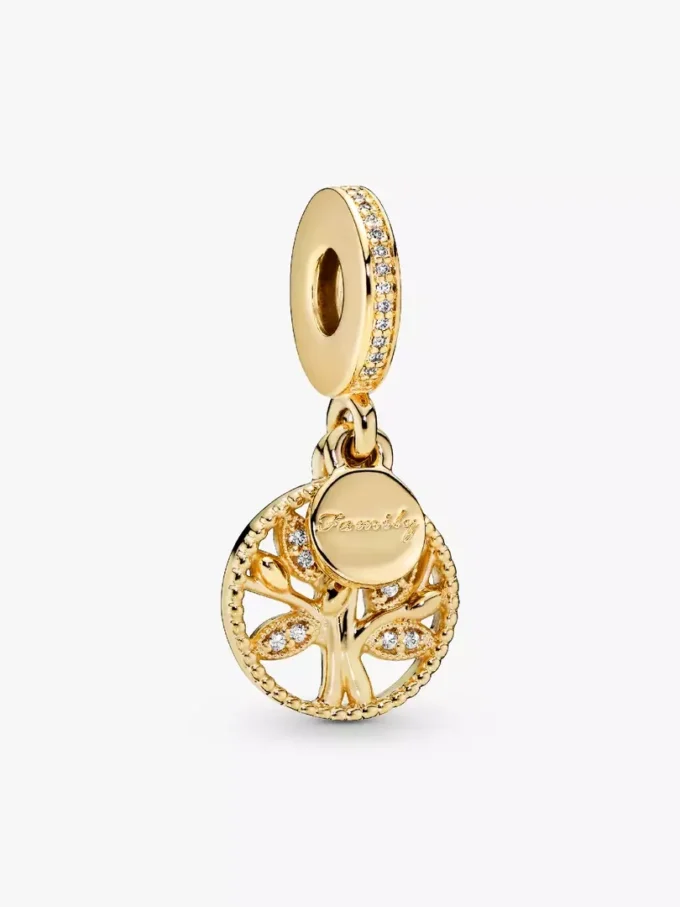 Funkelnder Familienbaum-Dangle Charm, 14-karätig vergoldet Funkelnder Familienbaum-Dangle Charm, 14-karätig vergoldet