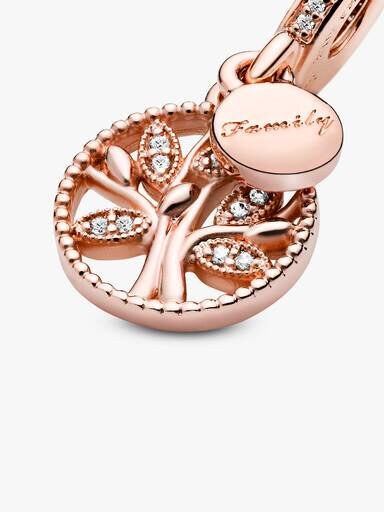 Funkelnder Family Tree Dangle Charm – 14 Karat Roségold-Beschichtung Funkelnder Family Tree Dangle Charm – 14 Karat Roségold-Beschichtung