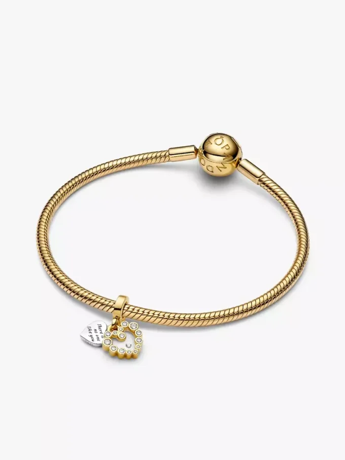 Funkelnder Herz-Dangle Charm aus Sterlingsilber, 14-karätig vergoldet
