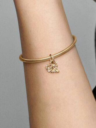 Funkelnder Herz- und Stammbaum-Dangle Charm – 14 Karat Gold