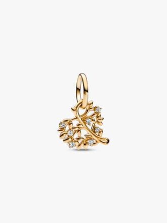 Funkelnder Herz- und Stammbaum-Dangle Charm – 14 Karat Gold