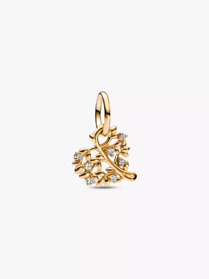 Funkelnder Herz- und Stammbaum-Dangle Charm aus 14 Karat Gold Funkelnder Herz- und Stammbaum-Dangle Charm aus 14 Karat Gold