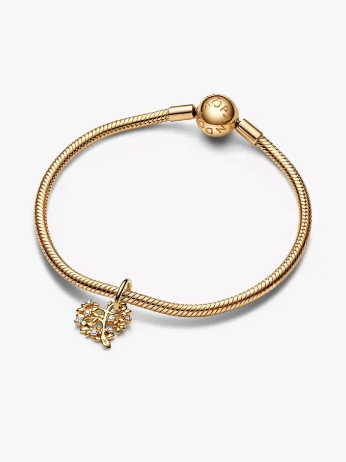Funkelnder Herz- und Stammbaum-Dangle Charm aus 14 Karat Gold Funkelnder Herz- und Stammbaum-Dangle Charm aus 14 Karat Gold