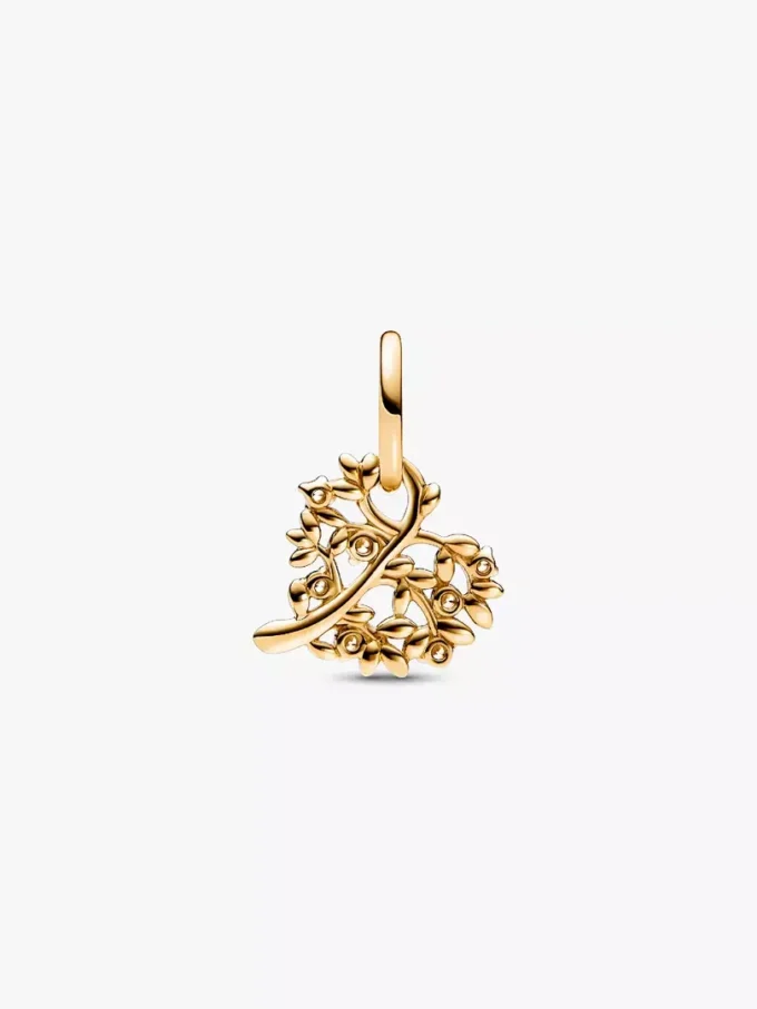 Funkelnder Herz- und Stammbaum-Dangle Charm aus 14 Karat Gold Funkelnder Herz- und Stammbaum-Dangle Charm aus 14 Karat Gold
