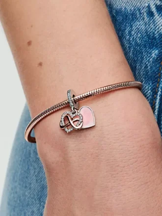 Funkelnder Infinity-Herz-Dangle Charm aus Sterlingsilber, 14 Karat Roségold-Beschichtung