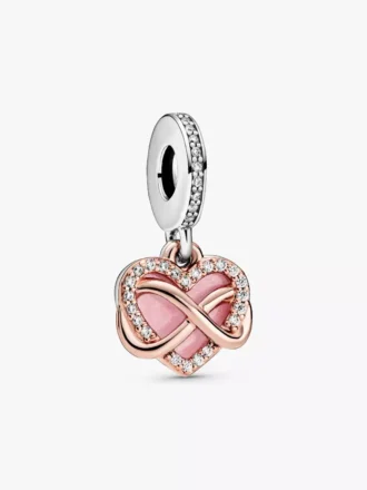 Funkelnder Infinity-Herz-Dangle Charm aus Sterlingsilber, 14 Karat Roségold-Beschichtung