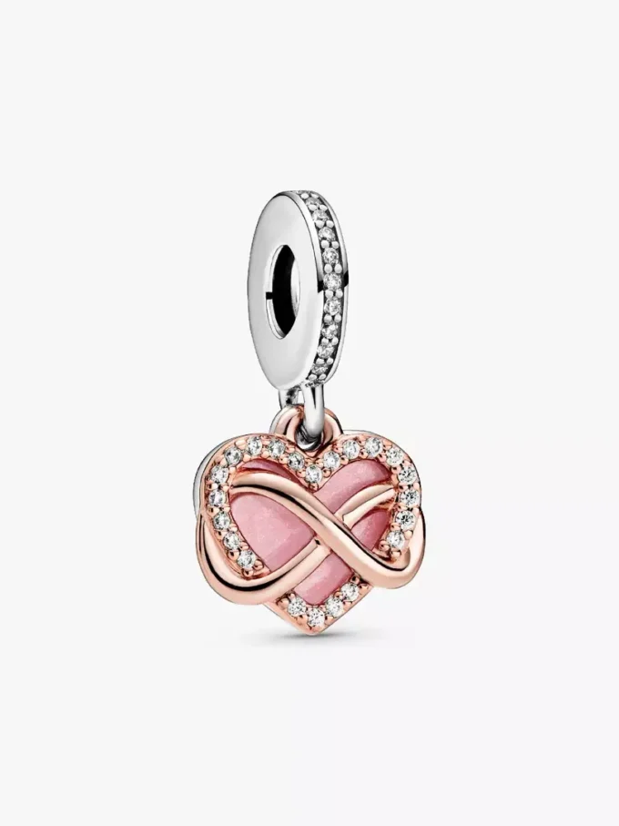 Funkelnder Infinity-Herz-Dangle Charm aus Sterlingsilber, 14 Karat Roségold-Beschichtung