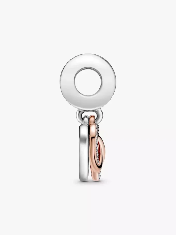 Funkelnder Infinity-Herz-Dangle Charm aus Sterlingsilber, 14 Karat Roségold-Beschichtung