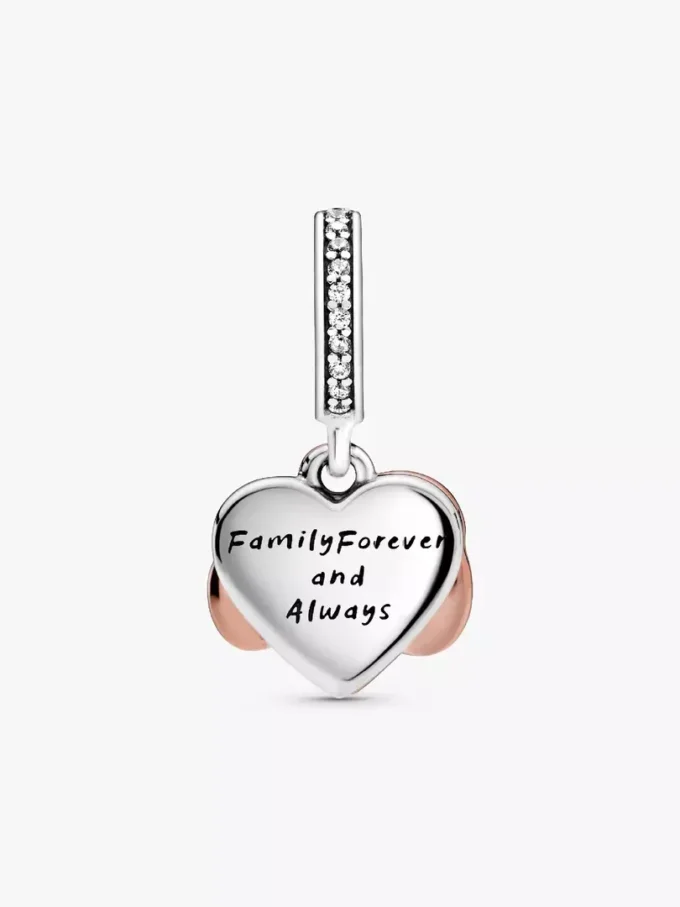 Funkelnder Infinity-Herz-Dangle Charm aus Sterlingsilber, 14 Karat Roségold-Beschichtung
