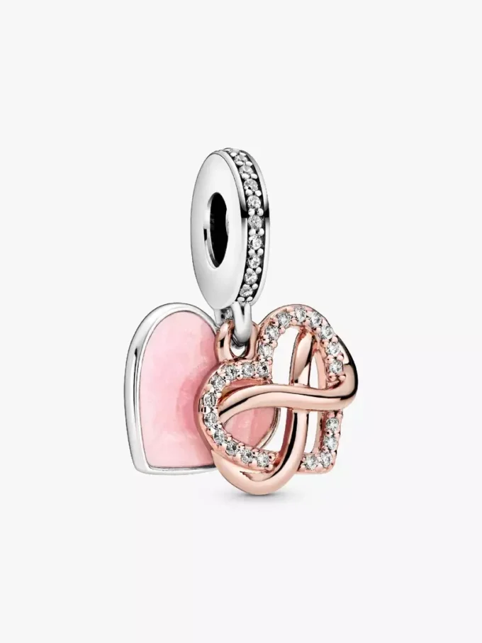 Funkelnder Infinity-Herz-Dangle Charm aus Sterlingsilber, 14 Karat Roségold-Beschichtung