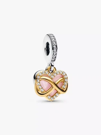 Funkelnder Infinity-Herz-Dangle Charm aus Sterlingsilber, 14-karätig vergoldet