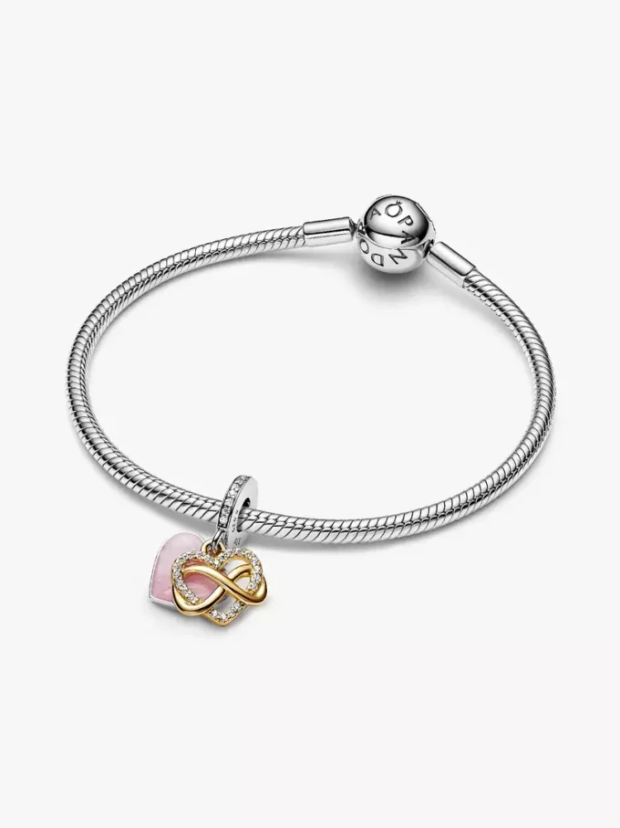 Funkelnder Infinity-Herz-Dangle Charm aus Sterlingsilber, 14-karätig vergoldet Funkelnder Infinity-Herz-Dangle Charm aus Sterlingsilber, 14-karätig vergoldet