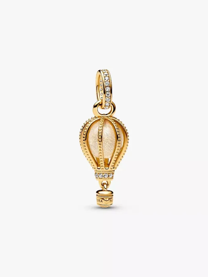 Funkelnder, klarer Heißluftballon-Dangle Charm, 14-karätig vergoldet Funkelnder, klarer Heißluftballon-Dangle Charm, 14-karätig vergoldet