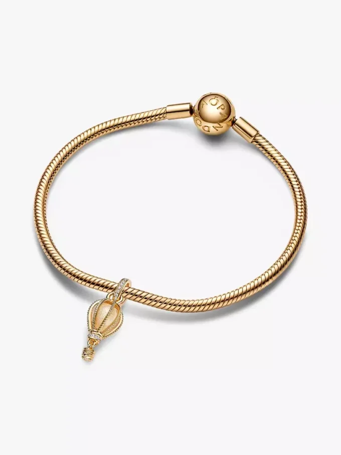 Funkelnder, klarer Heißluftballon-Dangle Charm, 14-karätig vergoldet Funkelnder, klarer Heißluftballon-Dangle Charm, 14-karätig vergoldet
