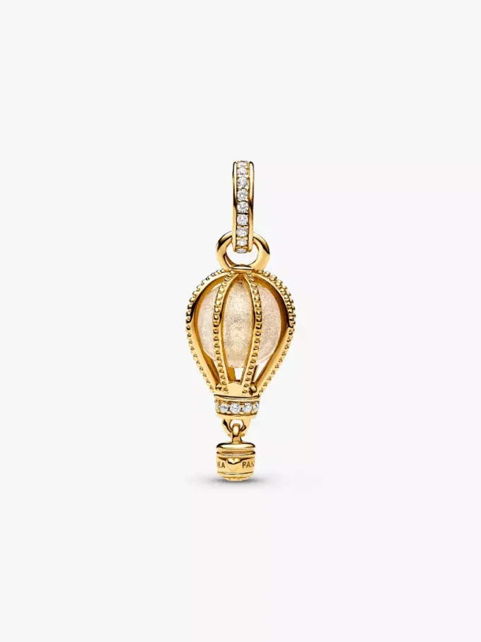 Funkelnder, klarer Heißluftballon-Dangle Charm, 14-karätig vergoldet Funkelnder, klarer Heißluftballon-Dangle Charm, 14-karätig vergoldet