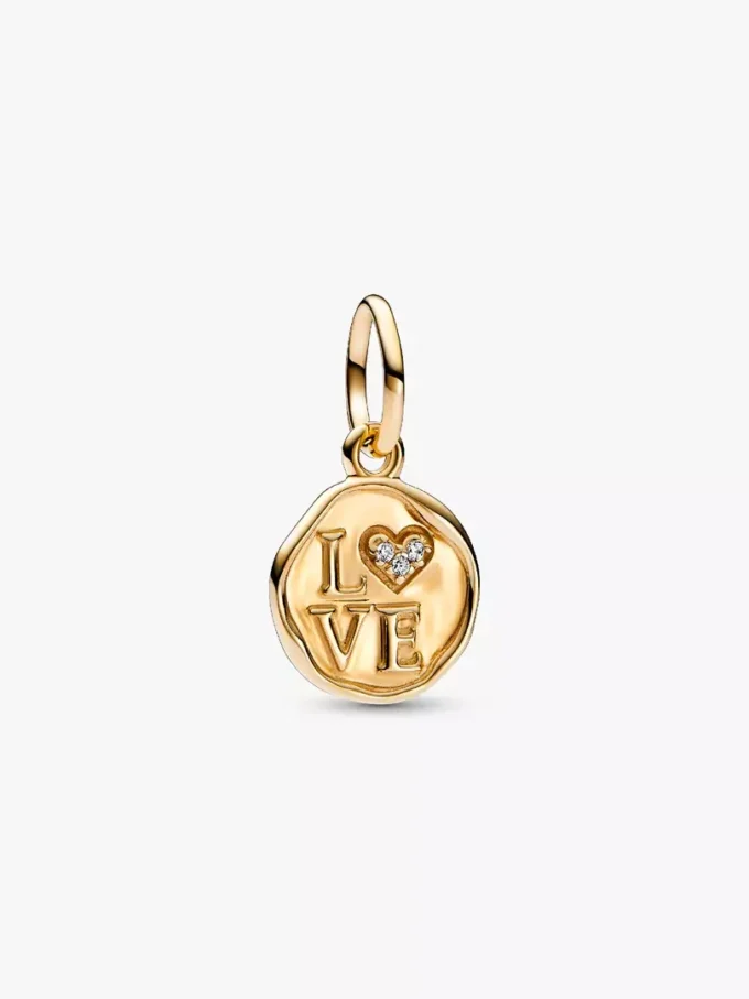 Funkelnder „Love Stamp“-Dangle Charm aus 14-karätigem Gold Funkelnder „Love Stamp“-Dangle Charm aus 14-karätigem Gold