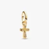 Funkelnder Mini-Kreuz-Dangle Charm – 14-karätige Vergoldung