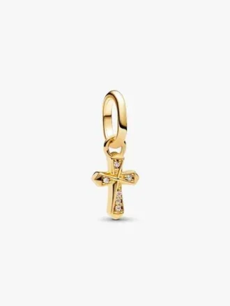 Funkelnder Mini-Kreuz-Dangle Charm – 14-karätige Vergoldung