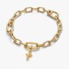 Funkelnder Mini-Kreuz-Dangle Charm – 14-karätige Vergoldung