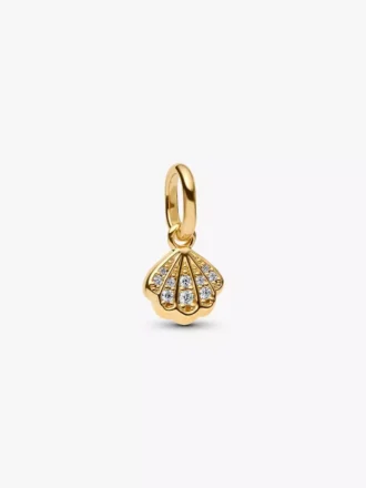 Funkelnder Mini-Muschel-Dangle Charm, 14-karätig vergoldet