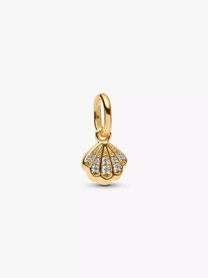 Funkelnder Mini-Muschel-Dangle Charm, 14-karätig vergoldet