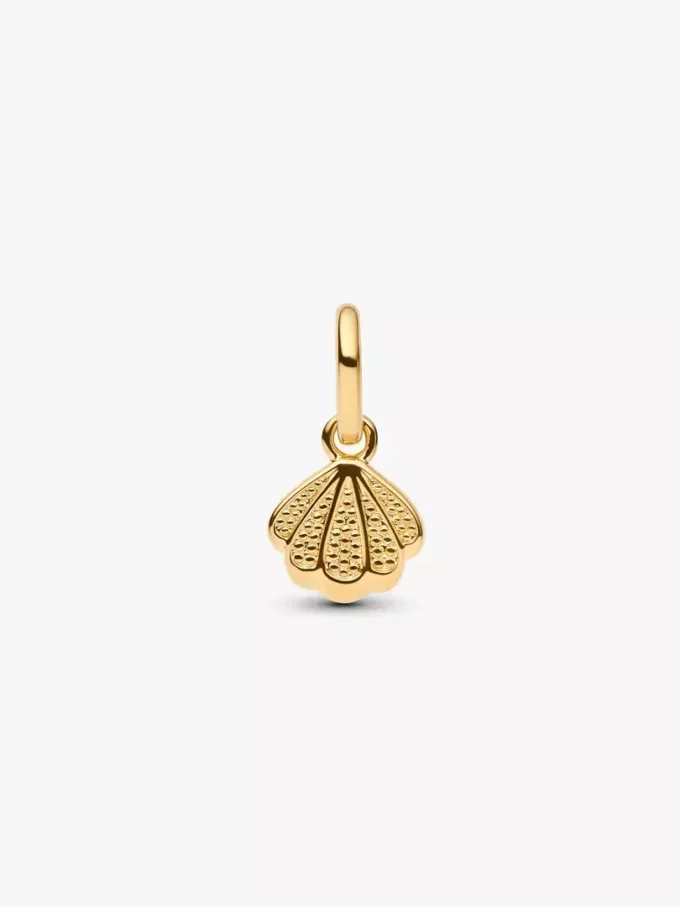 Funkelnder Mini-Muschel-Dangle Charm, 14-karätig vergoldet