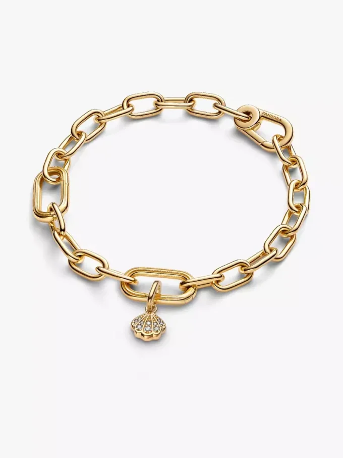 Funkelnder Mini-Muschel-Dangle Charm, 14-karätig vergoldet