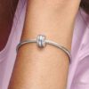 Funkelnder Pavé-Linien- & Logo-Clip Charm – Sterlingsilber