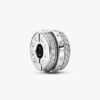 Funkelnder Pavé-Linien- & Logo-Clip Charm – Sterlingsilber