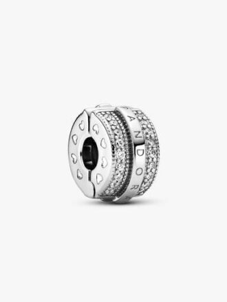 Funkelnder Pavé-Linien- & Logo-Clip Charm – Sterlingsilber