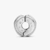 Funkelnder Pavé-Linien- & Logo-Clip Charm – Sterlingsilber