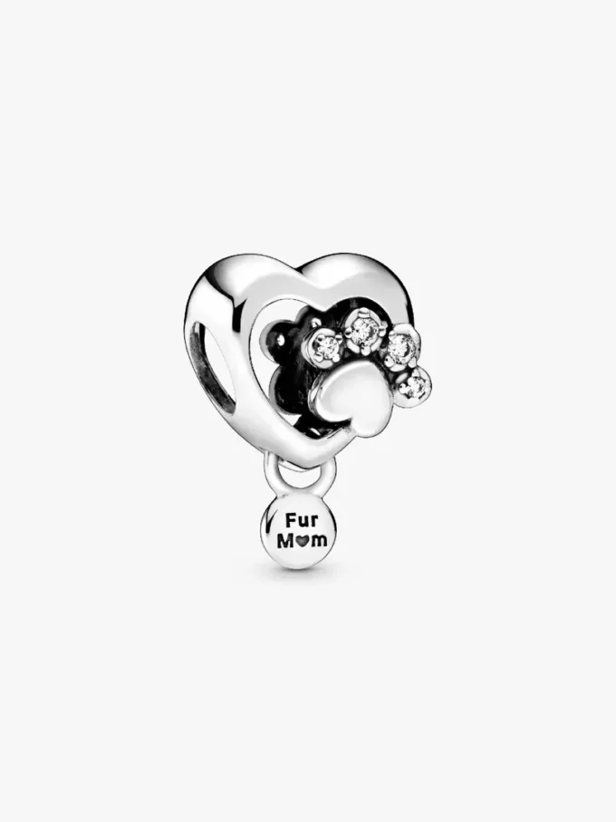 Funkelnder Pfotenabdruck- & Herz-Charm aus Sterlingsilber Funkelnder Pfotenabdruck- & Herz-Charm aus Sterlingsilber