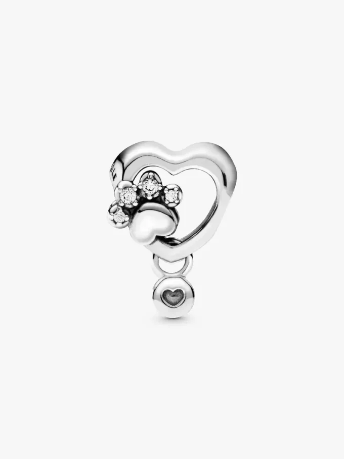 Funkelnder Pfotenabdruck- & Herz-Charm aus Sterlingsilber Funkelnder Pfotenabdruck- & Herz-Charm aus Sterlingsilber