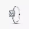 Funkelnder quadratischer Halo-Ring aus Sterlingsilber