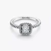 Funkelnder quadratischer Halo-Ring aus Sterlingsilber