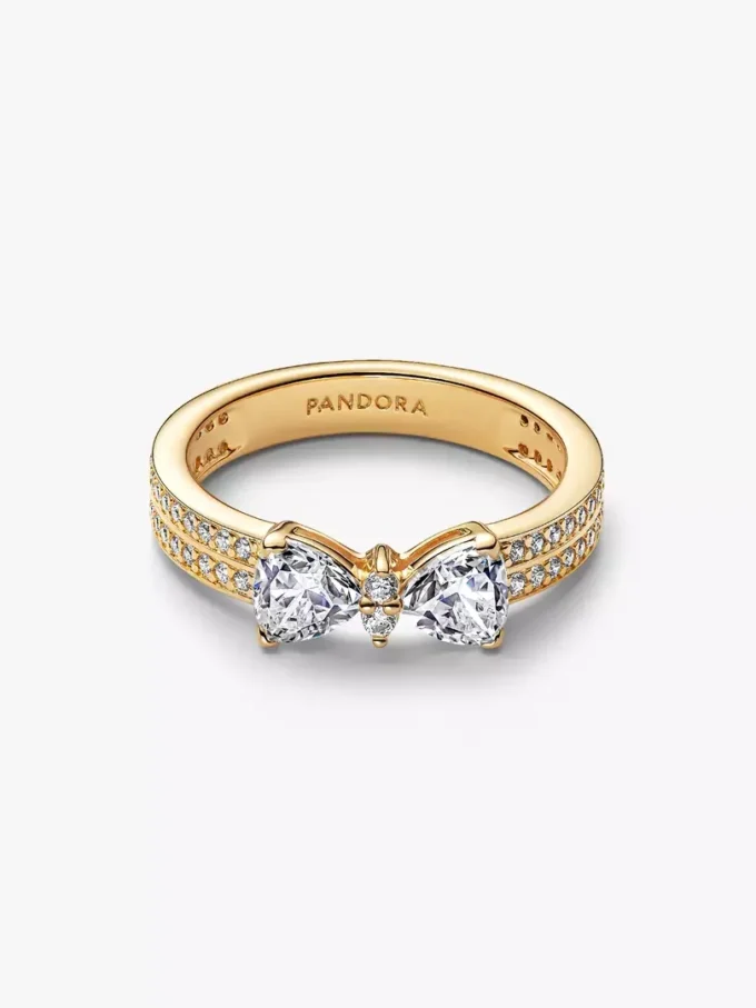 Funkelnder Ring mit doppelreihiger Schleife, 14-karätig vergoldet
