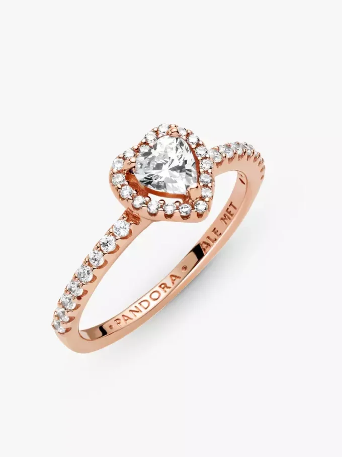 Funkelnder Ring mit erhabenem Herz, 14-karätige Roségoldbeschichtung